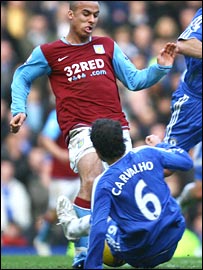 Ricardo Carvalho dives in two-footed on Gabriel Agbonlahor